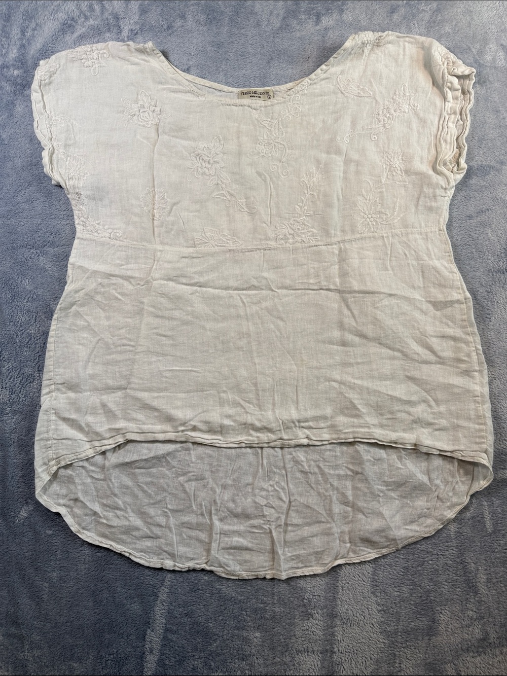 Women's Light Cream Embroidered Linen Tunic Top